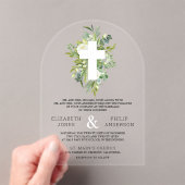 Greenery Cross Catholic Wedding Acryl Uitnodigingen (Insitu (Draagbaar))