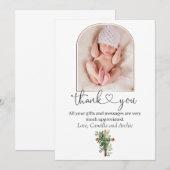 Greenery Cross-minimalistisch Baptisme Hartelijk d Bedankkaart (Voorkant / Achterkant)