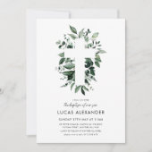 Greenery Cross Modern Baptisme Christening Botanic Kaart (Voorkant)