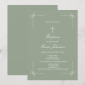 Greenery custom girl modern baptism invitation (Devant / Derrière)