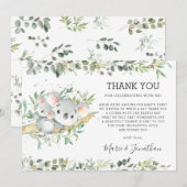 Greenery Cute Koala Gender Neutral Baby shower  Bedankkaart (Voorkant / Achterkant)