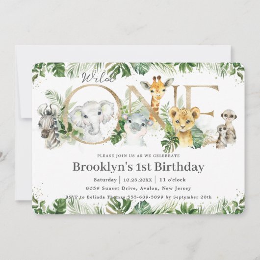 Greenery Cute Oerwoud Animals Willy ONE 1st Birthd Kaart (Voorkant)