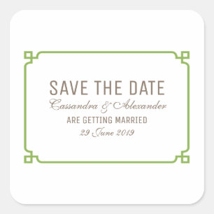 Greenery Deco Chic Save the Date Vierkante Sticker