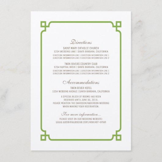 Greenery Deco Chic Wedding Info Kaart (Voorkant)