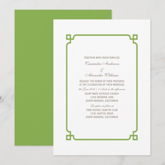 Greenery Deco Chic Wedding Invite Kaart (Voorkant / Achterkant)