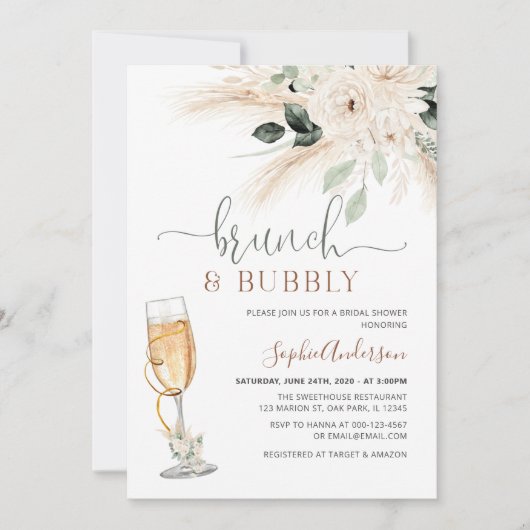 Greenery Desert Boho Pampas Grass Brunch en Bubble Kaart (Voorkant)