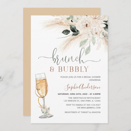 Greenery Desert Boho Pampas Grass Brunch en Bubble Kaart (Voorkant / Achterkant)