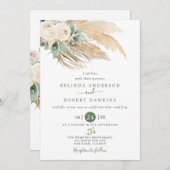 Greenery Desert Boho Roos Pampas Grass Wedding Kaart (Voorkant / Achterkant)
