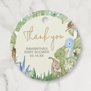 Greenery Dinosaur Baby shower Ronde Bedankjes Labels