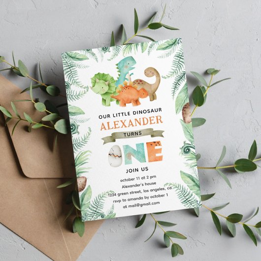 Greenery Dinosaur Wild Op een dag na Invitati Kaart