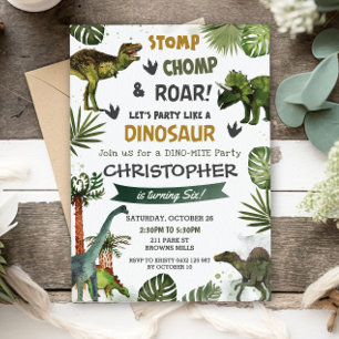 Greenery Dinosaurs Birthday Stomp Chomp Roar Kaart