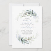Greenery Dusty Blue Modern Elegant Wedding Kaart (Voorkant)