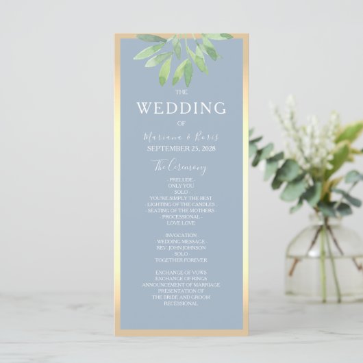 Greenery Dusty Blue Wedding Programme Programma (Staand voorkant)