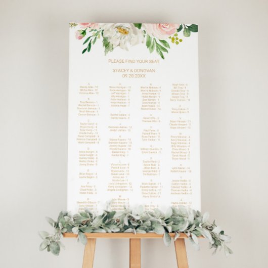 Greenery Elegant Floral Alfabetical Seat Chart Poster
