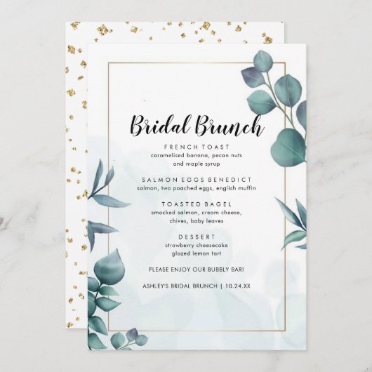 Greenery Elegant Foliage Bridal Brunch Menu (Voorkant / Achterkant)