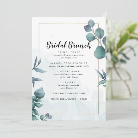 Greenery Elegant Foliage Bridal Brunch Menu (Staand voorkant)