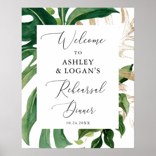 Greenery Elegant Rehearsal Dinner Welcome Poster (Voorkant)