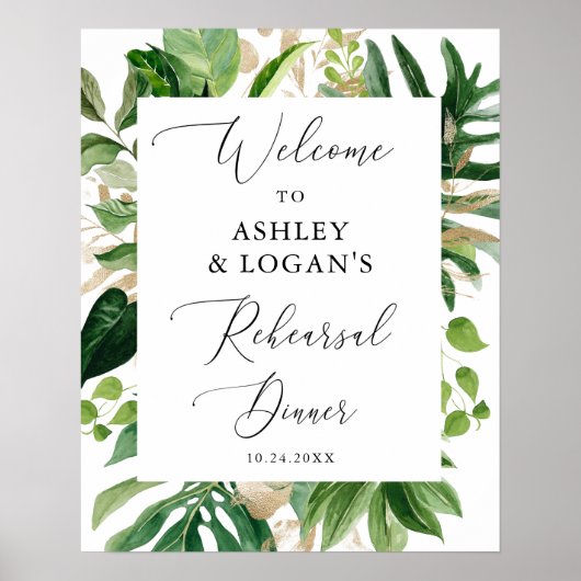 Greenery Elegant Rehearsal Dinner Welcome Poster (Voorkant)