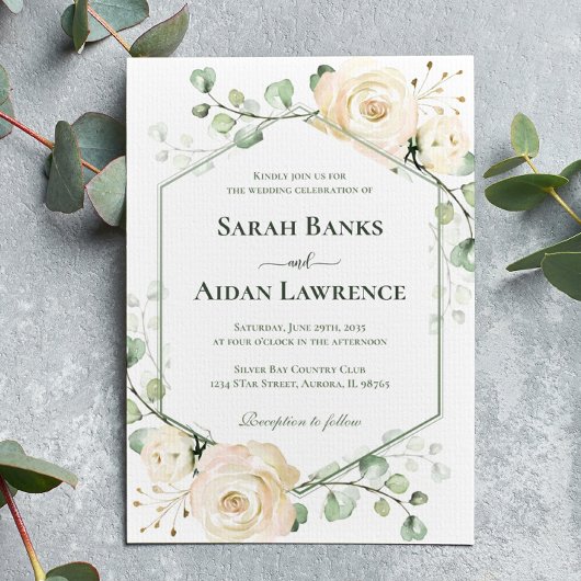 Greenery Elegant Roos Geometric Wedding Invitation Kaart
