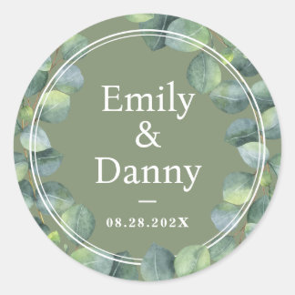 Greenery Elegant Sage Green Botanical Wedding Ronde Sticker