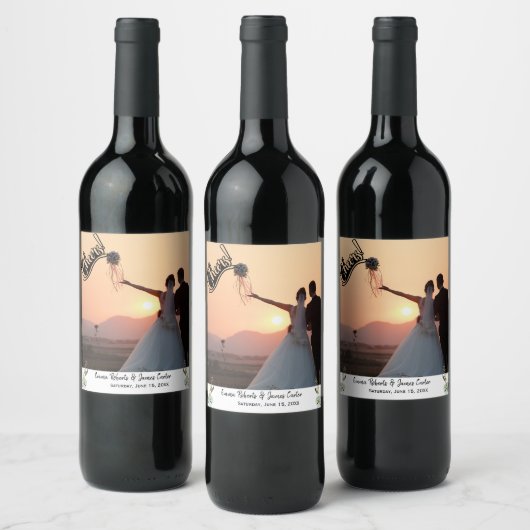 Greenery Elegant Wedding Photo Wine Label Wijn Etiket (Flessen)