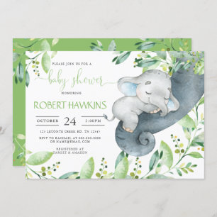Greenery Elephant Baby shower Invitation Kaart