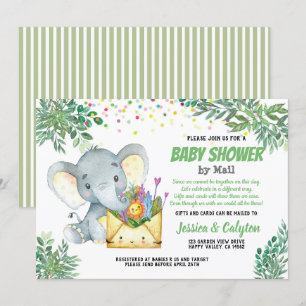 Greenery Elephant baby shower per post, virtueel Kaart