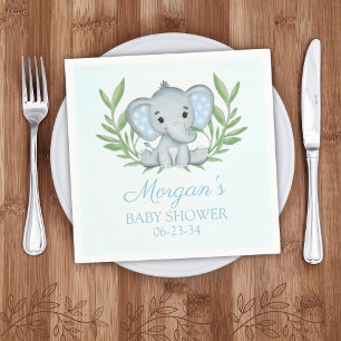 Greenery Elephant Blue Boy Baby shower Servet