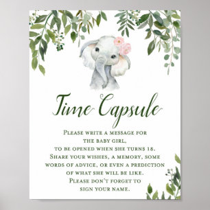 Greenery Elephant Time Capsule for GIRL Sign Poster