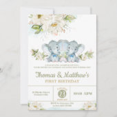 Greenery Elephant Twin Boys 1st Birthday Party Kaart (Voorkant)