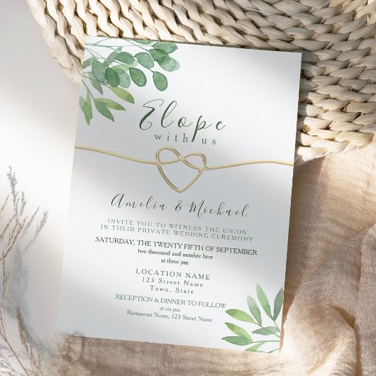 Greenery Elope Micro Wedding Invitation Kaart