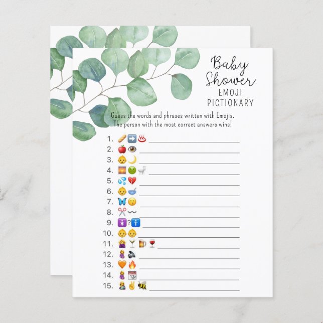 Greenery - Emoji afbeelding game baby shower (Voorkant / Achterkant)