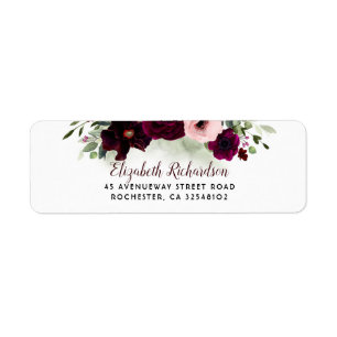 Greenery en Burgundy Flowers Wedding Etiket