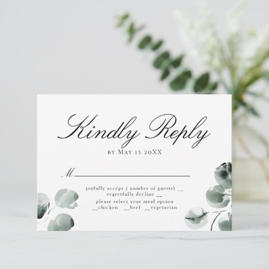 Greenery en Eucalyptus Scripted RSVP (Staand voorkant)