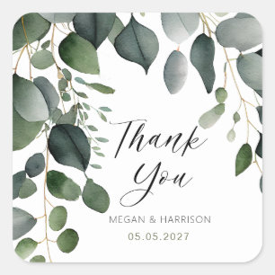 Greenery en Eucalyptus Wedding Bedankt Vierkante Sticker