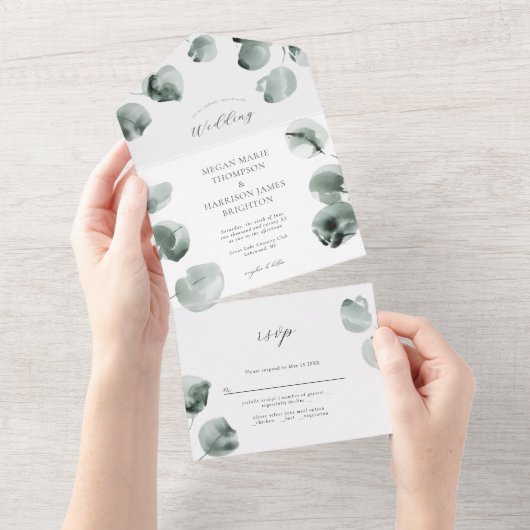 Greenery en Eucalyptus Wedding Invitation All In One Uitnodiging (Afscheurbaar)