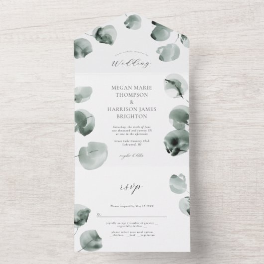 Greenery en Eucalyptus Wedding Invitation All In One Uitnodiging (Binnen)