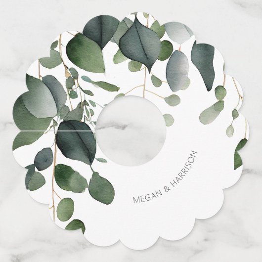 Greenery en Eucalyptus Wedding Wijnglaslabel (Voorkant)