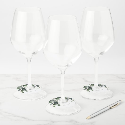 Greenery en Eucalyptus Wedding Wijnglaslabel (Set)