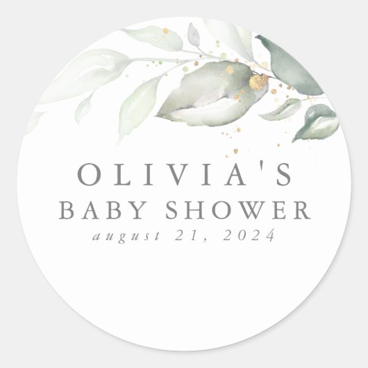 Greenery en Gold Elegant Modern Minimum Ronde Sticker (Voorkant)