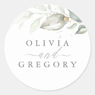 Greenery en Gold Elegant Romantic Wedding Ronde Sticker
