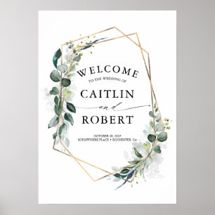 Greenery en Gold Geometric Modern Wedding Poster