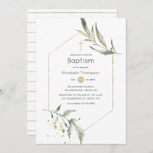 Greenery en Gold Glitter Geometric Baptisme Kaart