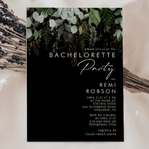 Greenery en Gold Leaf Black   Bachelorette Party Kaart