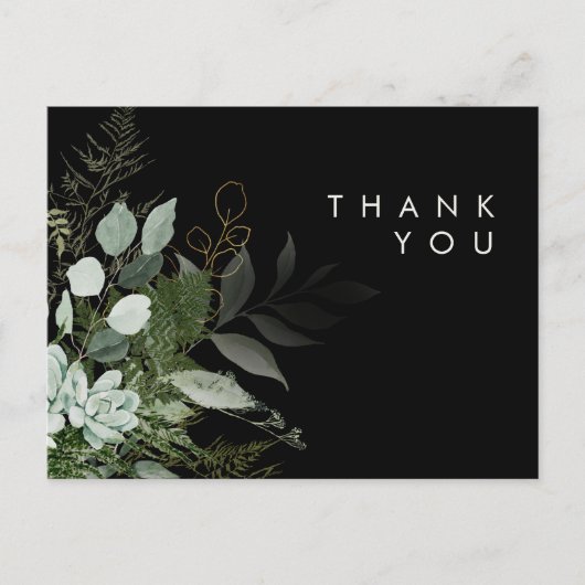 Greenery en Gold Leaf Black Wedding Hartelijk dank Briefkaart (Voorkant)