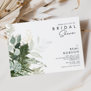 Greenery en Gold Leaf Bridal Shower Kaart