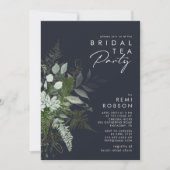 Greenery en Gold Leaf Dark Navy Bridal Tea Party Kaart (Voorkant)