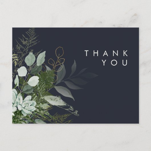 Greenery en Gold Leaf Dark Navy Weddenschap Hartel Briefkaart (Voorkant)