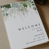 Greenery en Gold Leaf Folded Wedding Program Programma