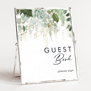 Greenery en Gold Leaf Guest Book Sign Poster